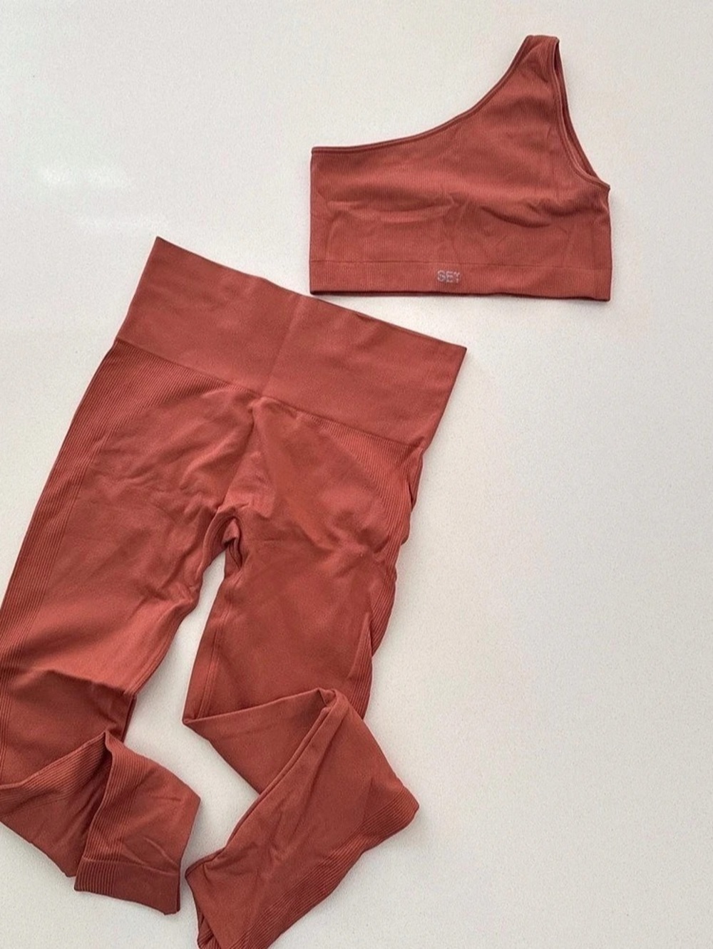 SET Active Sculptflex Ribbed One Shoulder Bra and Leggings Set